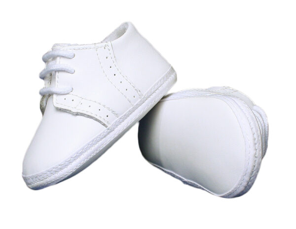 Baby Boys All White Genuine Leather Saddle Oxford Crib Shoe with Perforations - Little Things Mean a Lot
