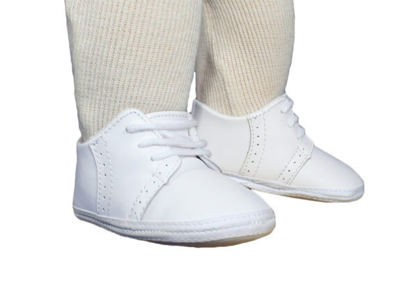 Baby Boys All White Genuine Leather Saddle Oxford Crib Shoe with Perforations - Little Things Mean a Lot