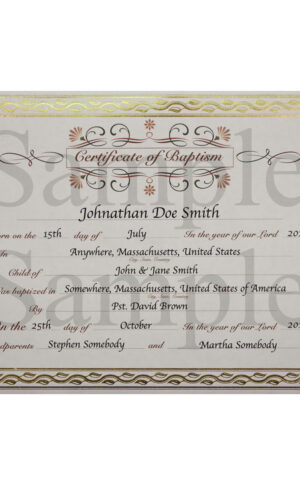 Customized Baptism Certificate with Gold Foil Leafing Border - Little Things Mean a Lot