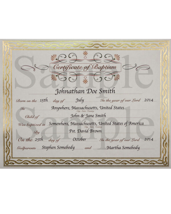 Customized Baptism Certificate with Gold Foil Leafing Border - Little Things Mean a Lot