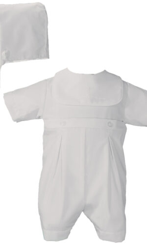 Boys White Polycotton Christening Baptism Romper with Screened Cross - Little Things Mean a Lot