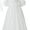Girls White Polycotton Christening Baptism Gown with Lace Trim & Bonnet - Little Things Mean a Lot