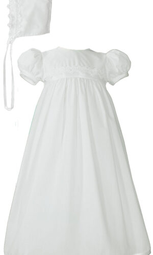 Girls White Polycotton Christening Baptism Gown with Lace Trim & Bonnet - Little Things Mean a Lot