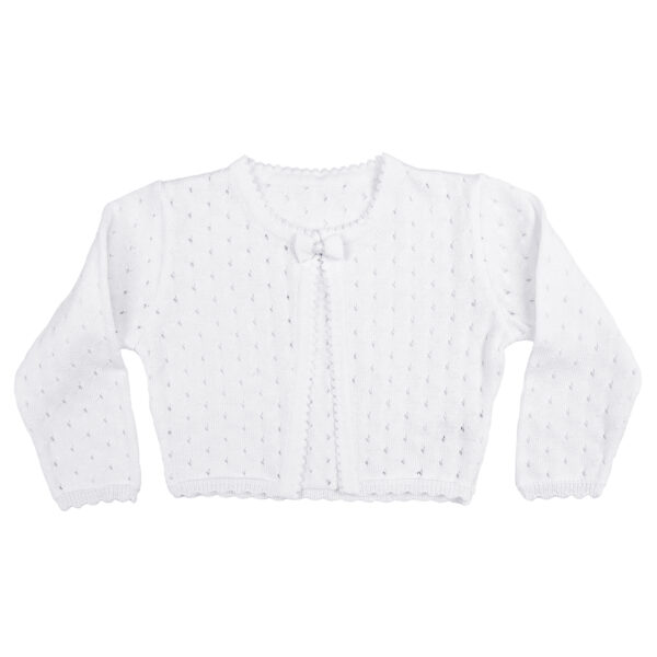 Girls White 100% Cotton Sweater with Tear Drop Pattern and Scalloped Trim - Little Things Mean a Lot