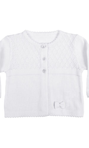 Girls White 100% Cotton Sweater with Tear Drop Pattern and Scalloped Trim - Little Things Mean a Lot