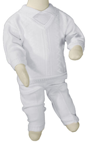 Boys 100% Cotton Knit Two Piece White Christening Baptism Outfit - Little Things Mean a Lot