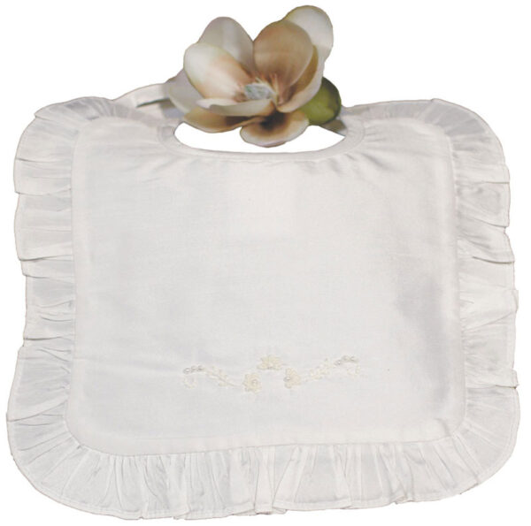 White Silk Dupioni Bib with Ruffles - Little Things Mean a Lot