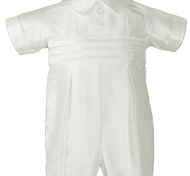 Boys White Silk Christening Baptism Coverall with Hat - Little Things Mean a Lot