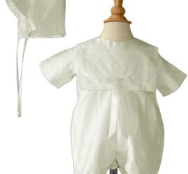 Boys White Silk Christening Baptism Nautical Romper - Little Things Mean a Lot