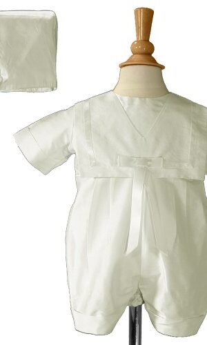 Boys White Silk Christening Baptism Nautical Romper - Little Things Mean a Lot