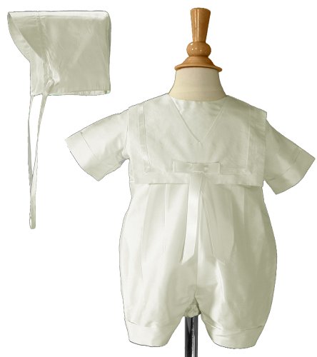 Boys White Silk Christening Baptism Nautical Romper - Little Things Mean a Lot