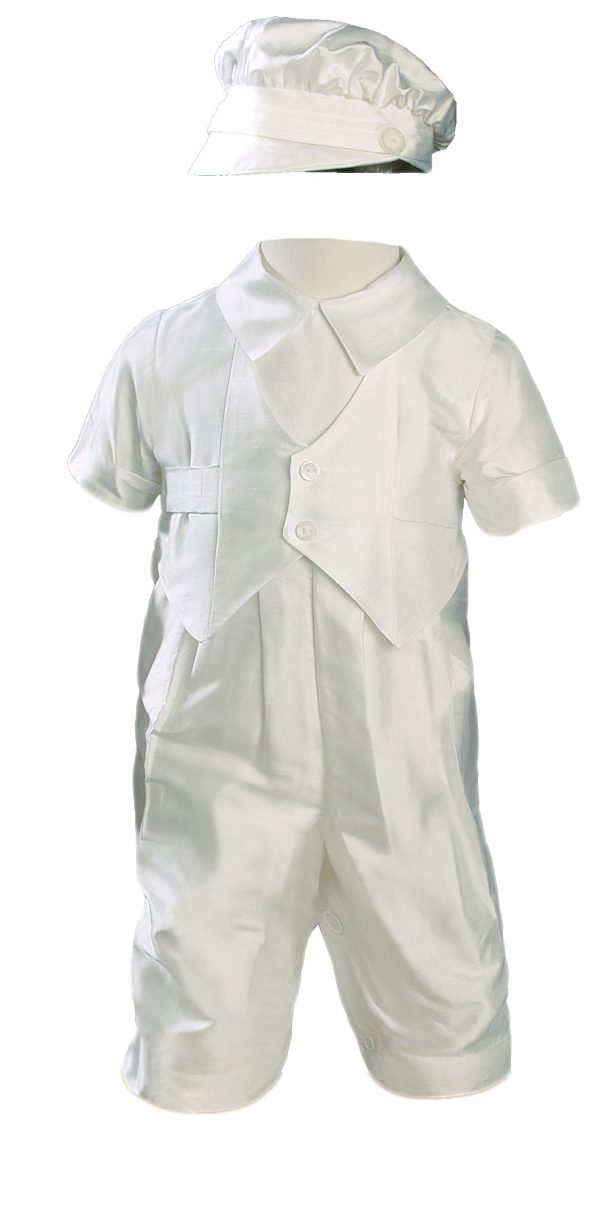 Boys Silk Dupioni Vested Christening Baptism Coverall with Hat - Little Things Mean a Lot