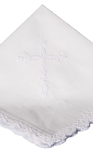 Cotton Christening Hankie Handkerchief Heirloom with Embroidered Cross - Little Things Mean a Lot