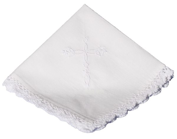 Cotton Christening Hankie Handkerchief Heirloom with Embroidered Cross - Little Things Mean a Lot