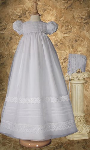 Girls 34" Poly Cotton Organza Christening Gown with French Lace and Pin Tucking - Little Things Mean a Lot