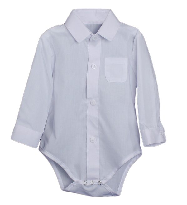 Baby Boys Poly Cotton Button Up White Dress Shirt Bodysuit Romper with Collar - Little Things Mean a Lot