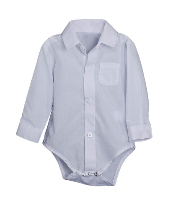 Baby Boys Poly Cotton Button Up White Dress Shirt Bodysuit Romper with Collar - Little Things Mean a Lot