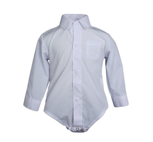 Baby Boys Poly Cotton Button Up White Dress Shirt Bodysuit Romper with Collar - Little Things Mean a Lot