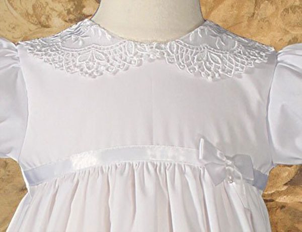 Girls 24" Poly Cotton Christening Baptism Gown with Lace Collar and Hem - Little Things Mean a Lot
