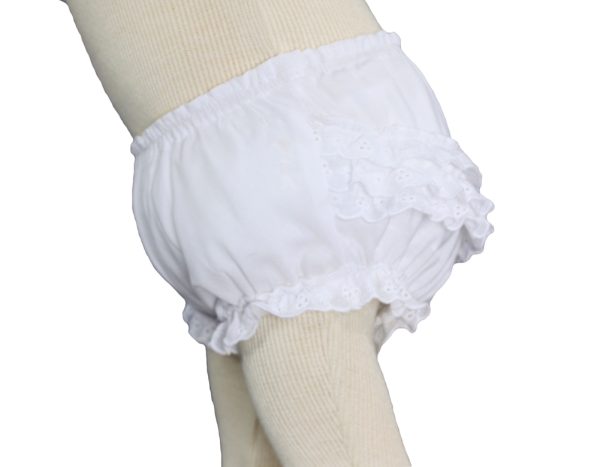 Baby Girls White Elastic Bloomer Diaper Cover with Embroidered Eyelet Edging - Little Things Mean a Lot