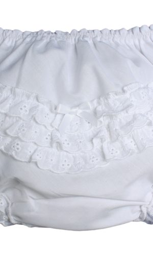 Baby Girls White Elastic Bloomer Diaper Cover with Embroidered Eyelet Edging - Little Things Mean a Lot