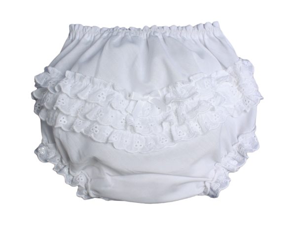 Baby Girls White Elastic Bloomer Diaper Cover with Embroidered Eyelet Edging - Little Things Mean a Lot