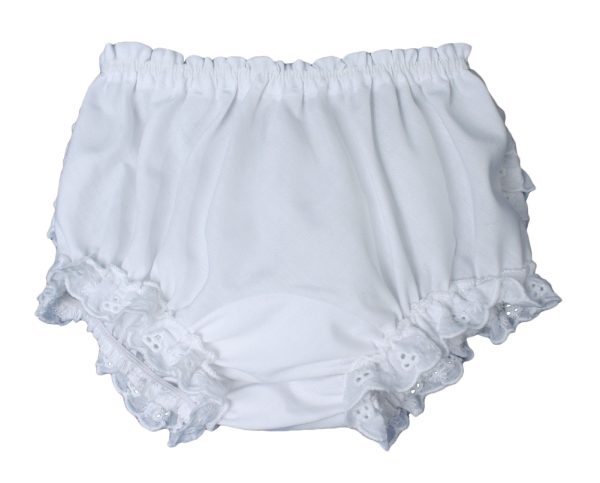 Baby Girls White Elastic Bloomer Diaper Cover with Embroidered Eyelet Edging - Little Things Mean a Lot