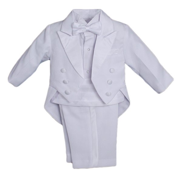 Baby Boys Formal White Poly Cotton 5 Piece Classic Tux Set with Tail - Little Things Mean a Lot