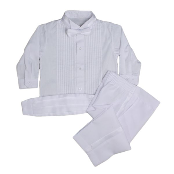 Baby Boys Formal White Poly Cotton 5 Piece Classic Tux Set with Tail - Little Things Mean a Lot