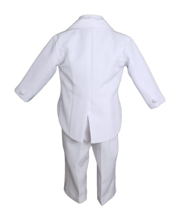 Baby Boys Formal White Poly Cotton 5 Piece Classic Tux Set with Tail - Little Things Mean a Lot