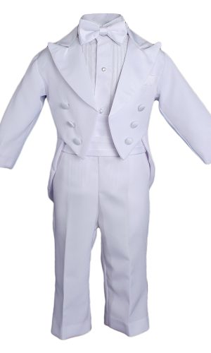 Baby Boys Formal White Poly Cotton 5 Piece Classic Tux Set with Tail - Little Things Mean a Lot