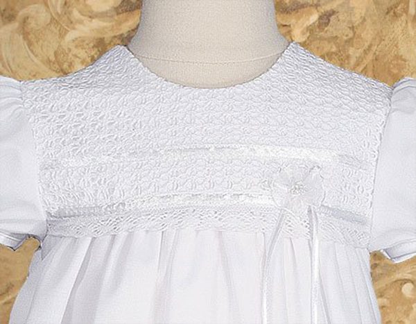 Girls 25" Tricot Overlay Christening Baptism Gown with Tatted Lace Bonnet - Little Things Mean a Lot