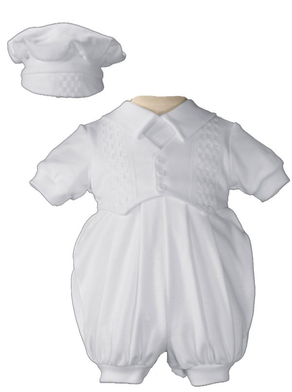 Boys White Short Sleeve Celebration Christening Baptism Set with Hat - Little Things Mean a Lot