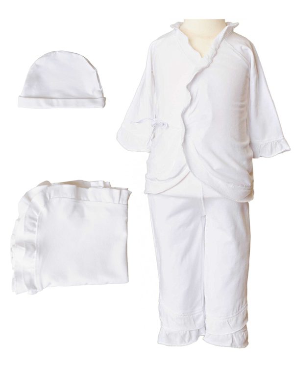 Girls Four-Piece Bamboo Layette Set in Pink or White - Little Things Mean a Lot