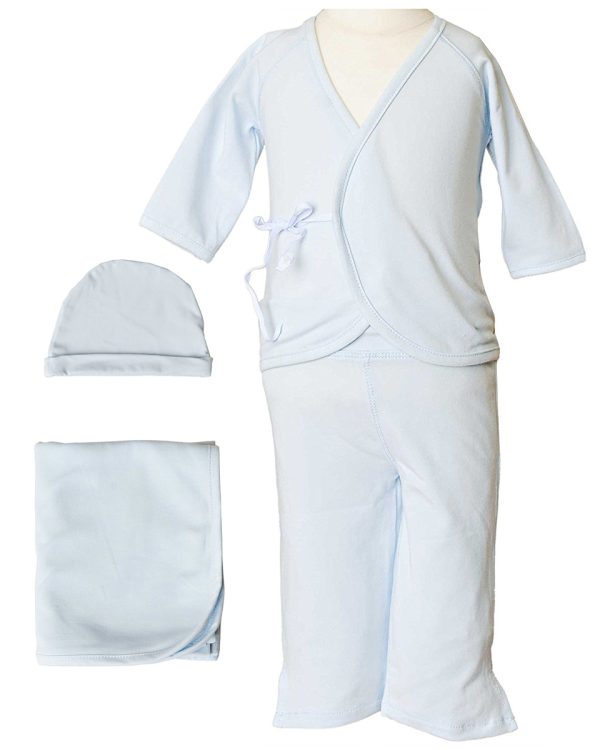 Boys Four-Piece Bamboo Layette Set in Blue or White - Little Things Mean a Lot