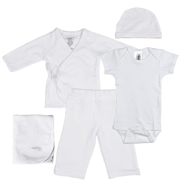 Boys Five-Piece Bamboo Layette Set in Blue or White - Little Things Mean a Lot