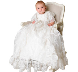 Royal Christening Gown model sitting