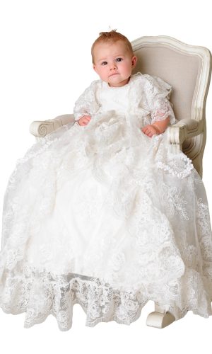 Royal Christening Gown model sitting