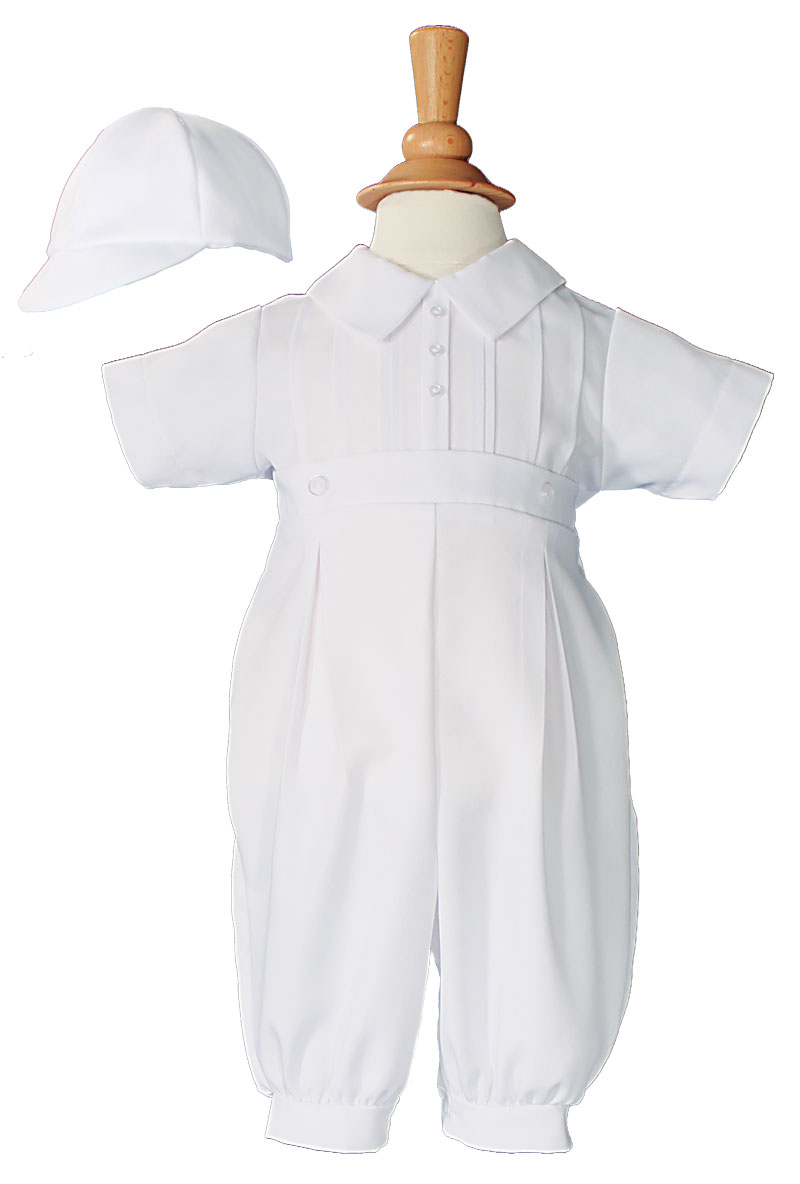 Boys White Gabardine Christening Baptism Knicker with Cap - Image 3