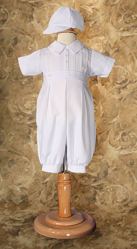 Boys White Gabardine Christening Baptism Knicker with Cap